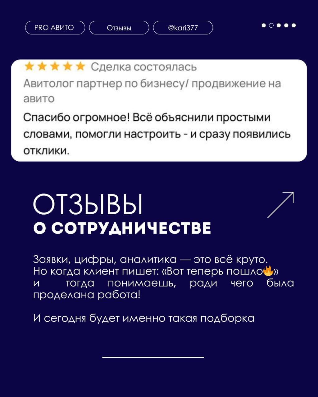 Отзыв клиента о первых откликах после настройки Авито